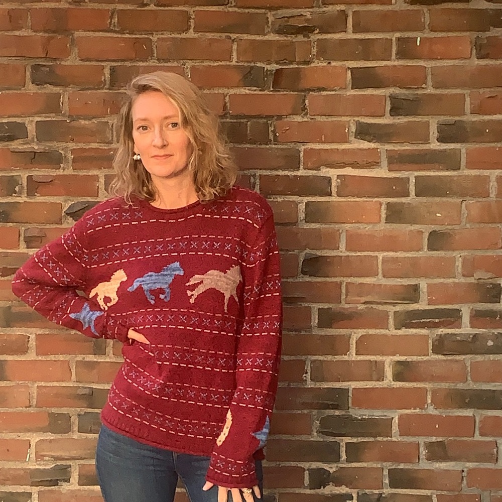 1990s Christopher & Banks horse and horseshoe sweater.